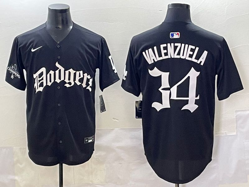 Men 2025 Los Angeles Dodgers #34 Valenzuela Black Seventh generation Joint Name Nike MLB Jersey style 15